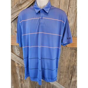 Under armour size large heat gear loose fit performance blue striped polo men's^